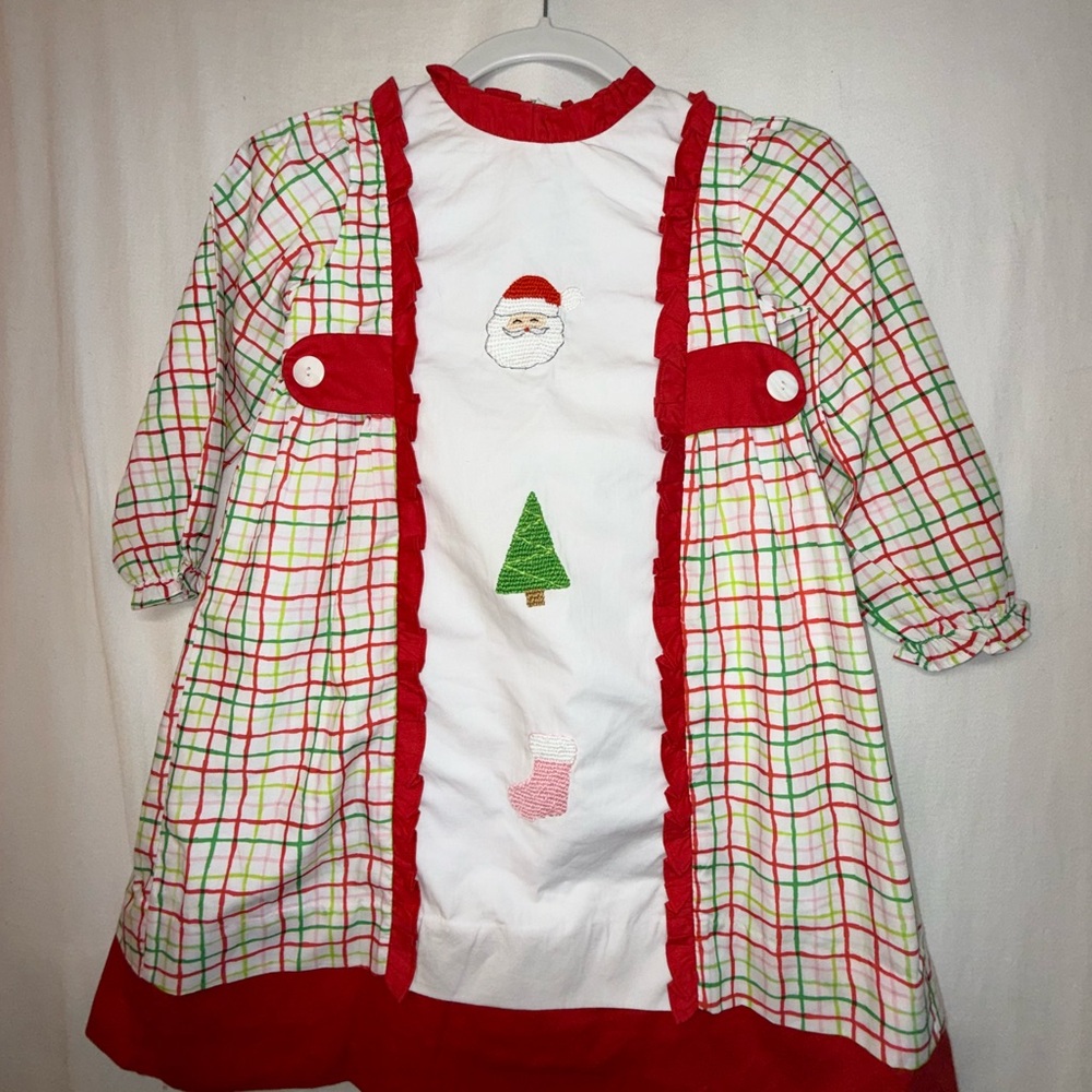 NWT Girls Christmas Smocked Dress | Festive Plaid Santa Dress